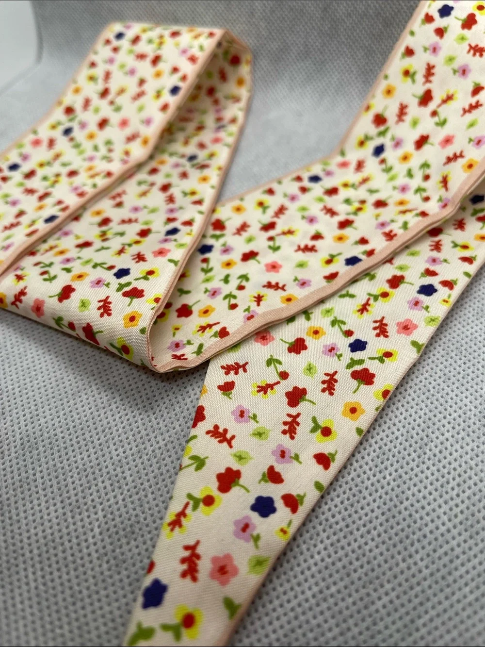 Floral Skinny Scarf in Cream with Multicolor Flowers